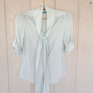 Mint silk polka dot secretary blouse